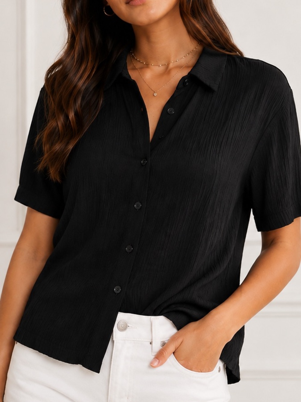 🖤 Abercrombie & Fitch Black Crinkle Button Down Shirt Medium